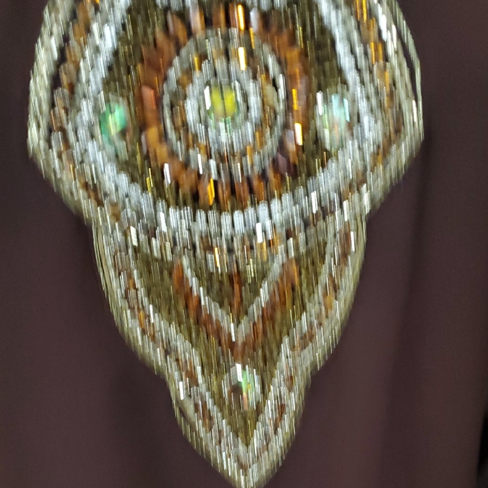 Brown Indian  Embellished V-Neck Tunic with Gold Beading Top - Picture 8 of 17